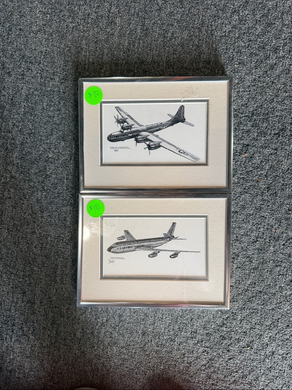Framed Vintage Aircraft Prints in Silver Frame - White Mat